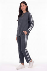 Bow‑Trim Tracksuit Set — Charcoal