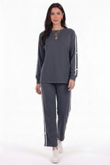 Bow‑Trim Tracksuit Set — Charcoal
