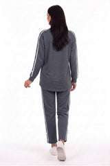 Bow‑Trim Tracksuit Set — Charcoal