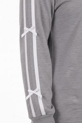 Bow‑Trim Striped Sweat Set — Grey