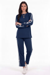 Ensemble Jogging Marine Avec Nœud Et Bandes