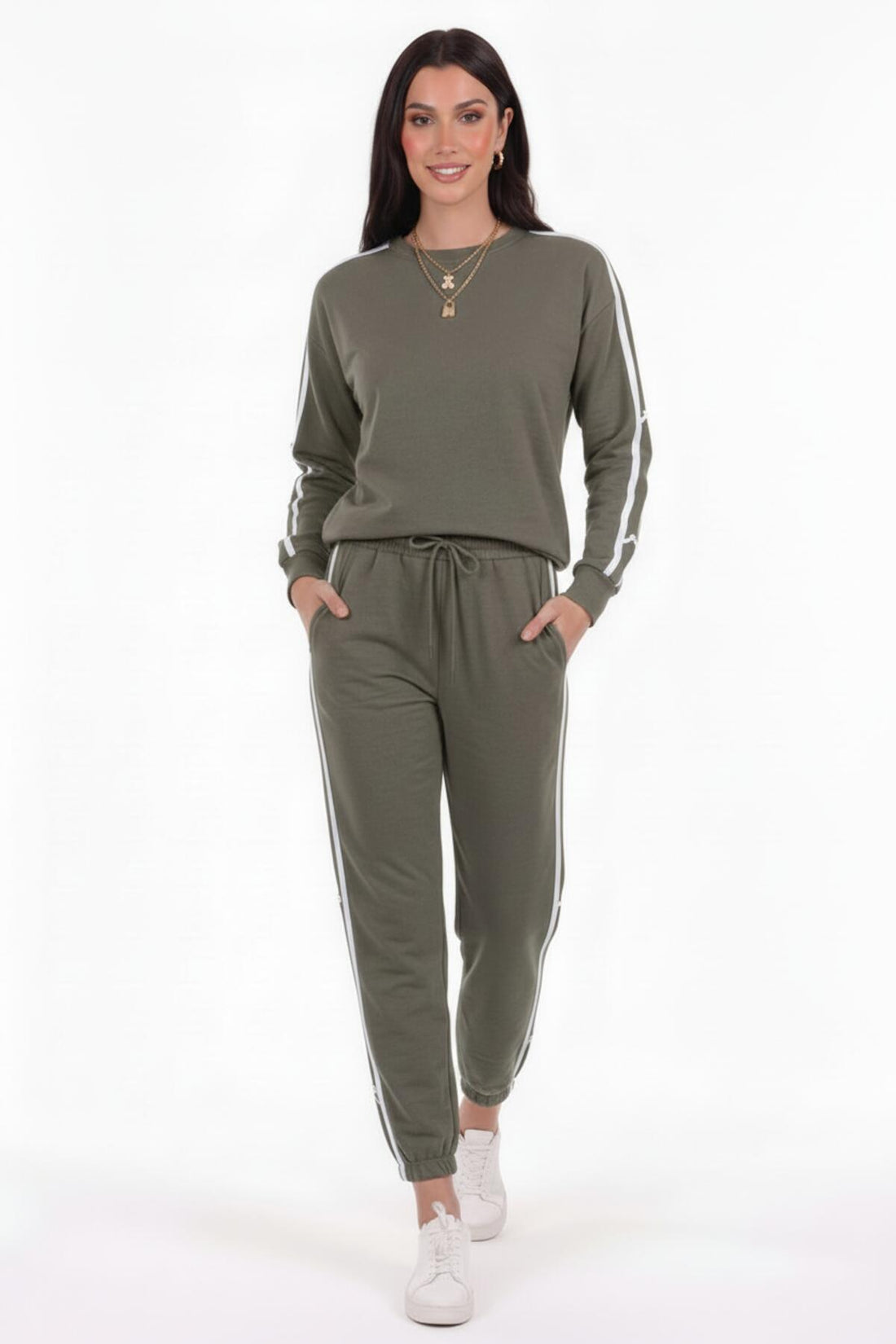 Ensemble Sweat Rayé Avec Nœud — Kaki