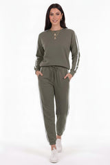 Ensemble Sweat Rayé Avec Nœud — Kaki