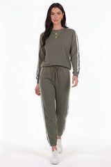 Ensemble Sweat Rayé Avec Nœud — Kaki