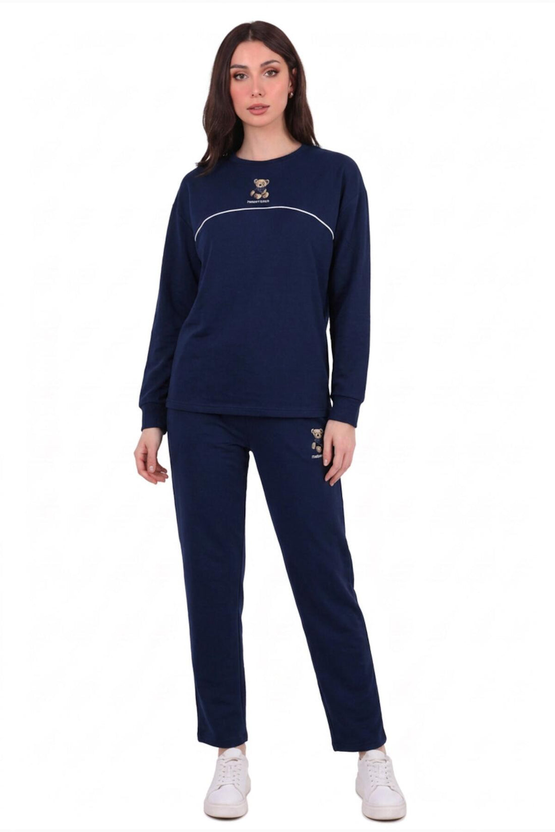 Women's Bear - Embroidered Piped Tracksuit — Navy