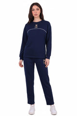 Women's Bear - Embroidered Piped Tracksuit — Navy