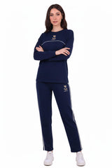 Women's Bear - Embroidered Piped Tracksuit — Navy