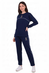 Women's Bear - Embroidered Piped Tracksuit — Navy