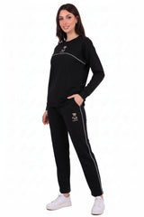 Women's Bear - Embroidered Piped Tracksuit — Black