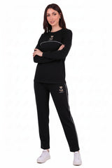 Women's Bear - Embroidered Piped Tracksuit — Black