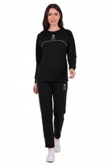 Women's Bear - Embroidered Piped Tracksuit — Black