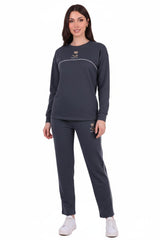 Women's Bear - Embroidered Piped Tracksuit — Charcoal