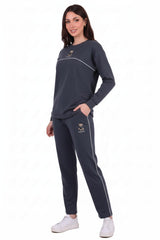 Women's Bear - Embroidered Piped Tracksuit — Charcoal