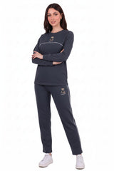 Women's Bear - Embroidered Piped Tracksuit — Charcoal