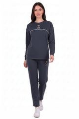 Women's Bear - Embroidered Piped Tracksuit — Charcoal