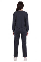 Women's Bear - Embroidered Piped Tracksuit — Charcoal