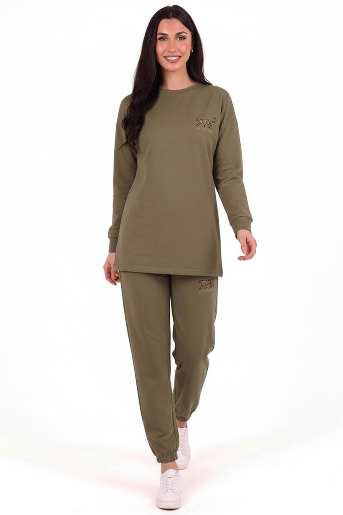 Kaplan Besticktes Sweat‑Set Mit Elastischem Saum – Khaki