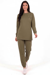 Kaplan Besticktes Sweat‑Set Mit Elastischem Saum – Khaki