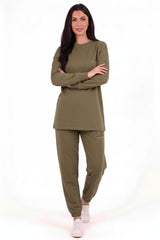 Kaplan Besticktes Sweat‑Set Mit Elastischem Saum – Khaki
