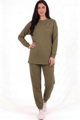 Kaplan Besticktes Sweat‑Set Mit Elastischem Saum – Khaki