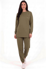 Kaplan Besticktes Sweat‑Set Mit Elastischem Saum – Khaki