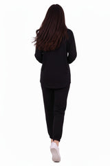 Long - Sleeve Set With Heart Embroidery — Black