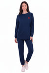 Sweat - Set Mit Herzstickerei, Lange Ärmel — Marineblau