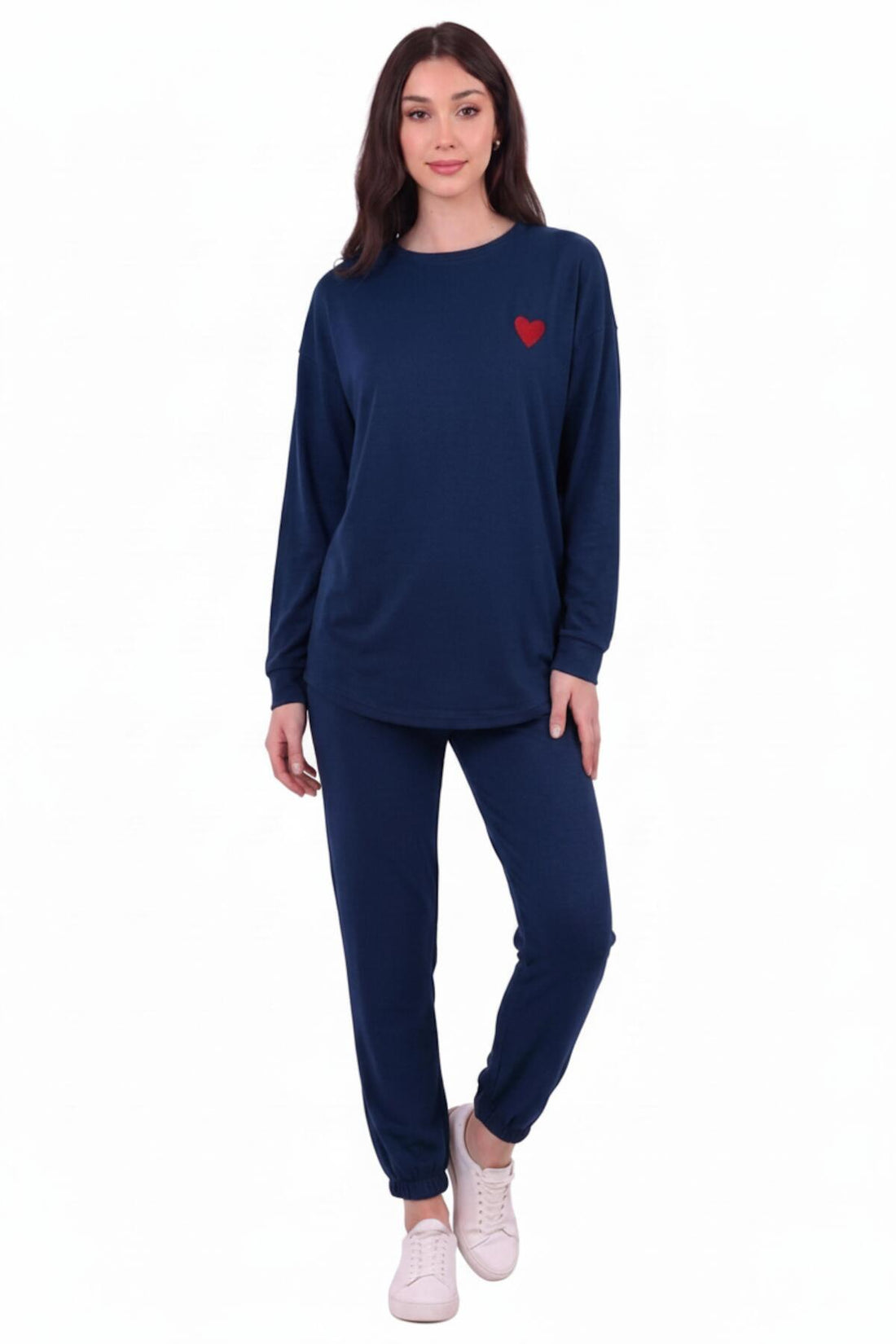 Long - Sleeve Set With Heart Embroidery — Navy