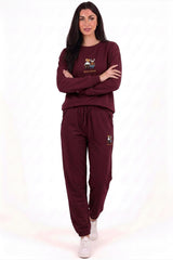 Ensemble Sweat Brodé Double Ourson, Bas Élastiqués — Bordeaux