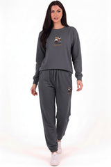 Double‑Bear Sweat Set With Elasticated Cuffs — Charcoal