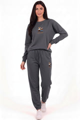 Double‑Bear Sweat Set With Elasticated Cuffs — Charcoal