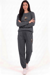 Double‑Bear Sweat Set With Elasticated Cuffs — Charcoal