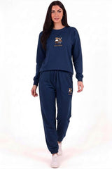 Double‑Bear Sweat Set With Elasticated Cuffs — Navy