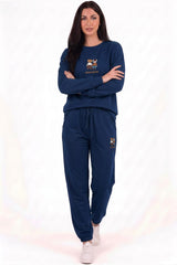 Double‑Bear Sweat Set With Elasticated Cuffs — Navy