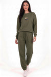 Khaki Teddy‑Embroidered Sweat Set With Elastic Hems