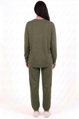 Khaki‑Set Mit Teddybär‑Stickerei Und Elastischen Bündchen