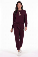 Burgundy Bear‑Embroidered Long‑Sleeve Set