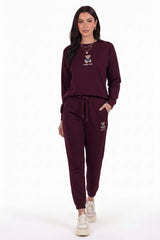 Burgundy Bear‑Embroidered Long‑Sleeve Set