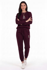 Burgundy Bear‑Embroidered Long‑Sleeve Set