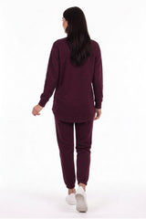 Burgundy Bear‑Embroidered Long‑Sleeve Set