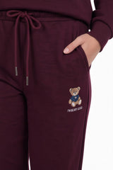 Burgundy Bear‑Embroidered Long‑Sleeve Set