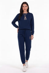 Long - Sleeve Set With Bear Embroidery — Navy