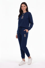 Long - Sleeve Set With Bear Embroidery — Navy