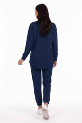 Long - Sleeve Set With Bear Embroidery — Navy