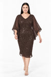 Midi‑Abendkleid Mit Chiffon‑Details, Große Größen — Braun
