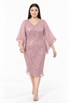 Plus - Size Chiffon - Detail Midi - Abendkleid — Puderrosa