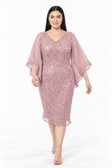 Robe Midi Grande Taille À Détails En Chiffon — Rose Poudré