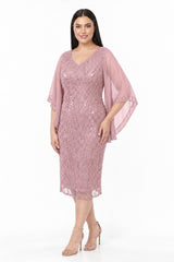 Robe Midi Grande Taille À Détails En Chiffon — Rose Poudré