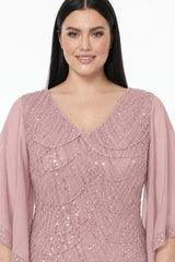 Robe Midi Grande Taille À Détails En Chiffon — Rose Poudré