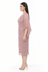 Robe Midi Grande Taille À Détails En Chiffon — Rose Poudré